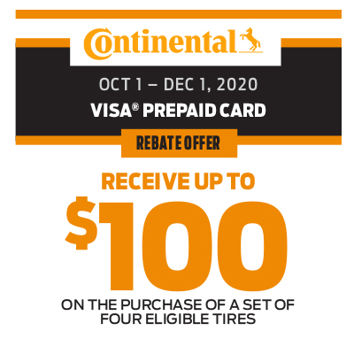 RECEIVE UP TO $100 ON THE PURCHASE OF A SET OF FOUR ELIGIBLE TIRES! RECEIVE UP TO $100 ON THE PURCHASE OF A SET OF FOUR ELIGIBLE TIRES!